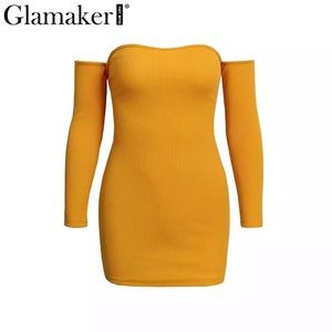 knitted off shoulder bodycon red dress Women